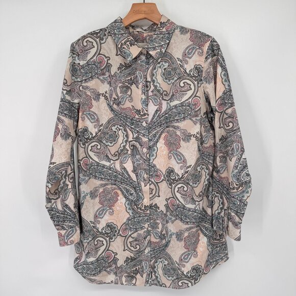 Chicos 2 No-Iron Paisley Button-Down Shirt Size large Womens tunic blouse - Picture 6 of 15